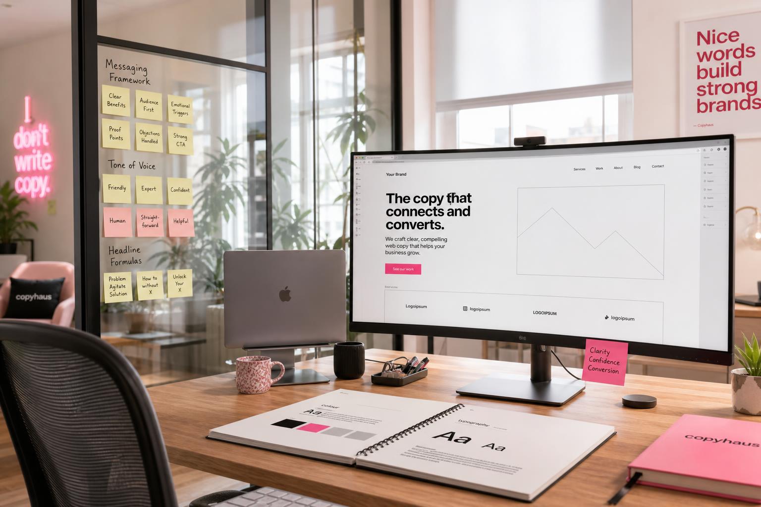 Creative Marketing Group Website Copy — Brighton creative workspace with website wireframes and messaging frameworks, UK